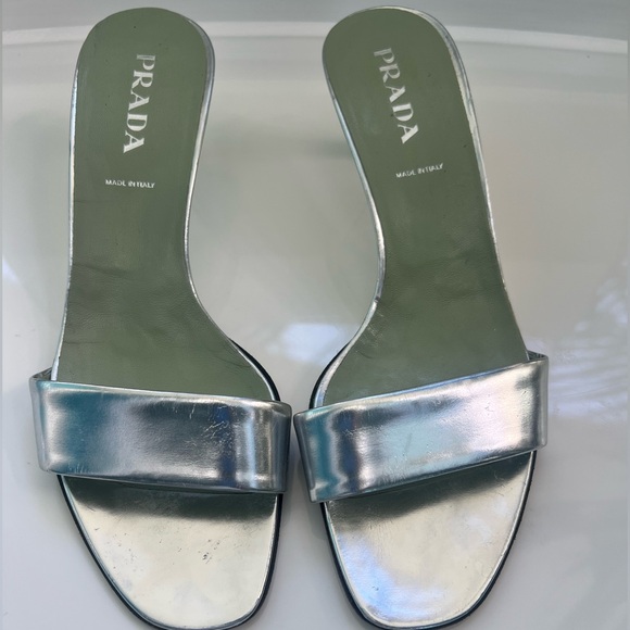 Prada Silver Kitten Heels 37 - Picture 1 of 7
